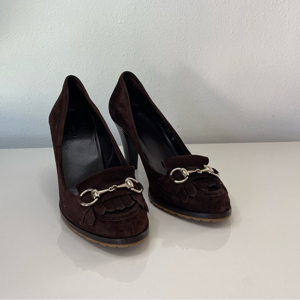 Gucci women’s brown suede high heels shoes, Size EU 39, US 8 - Picture 5 of 15